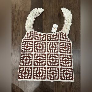 NWT Marine Layer Brown and Cream Crochet Tank Top